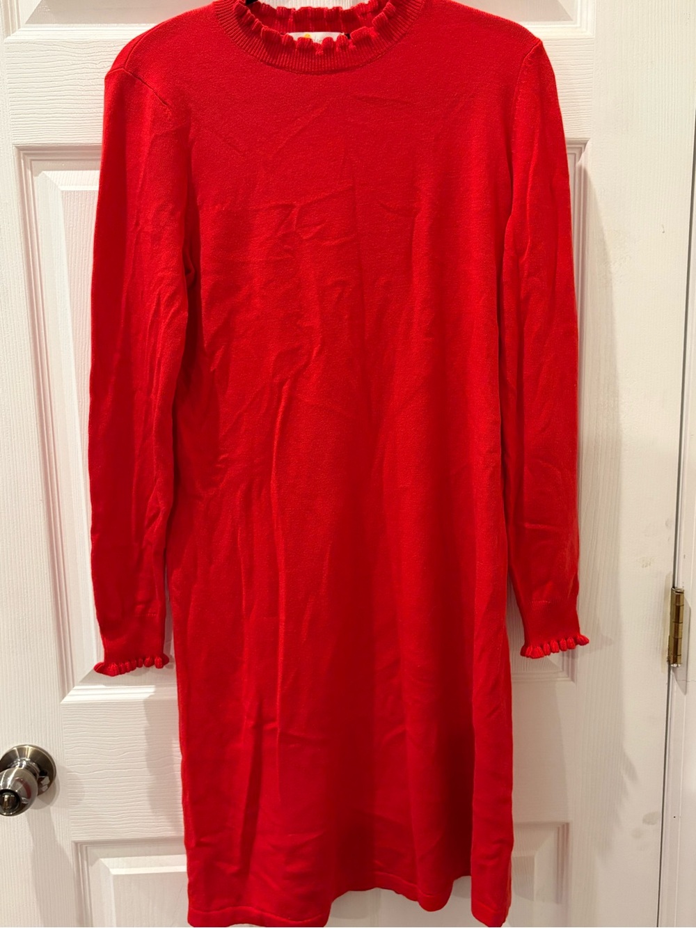 Boden Red Long-Sleeve Ruffle-Trim Knit Dress